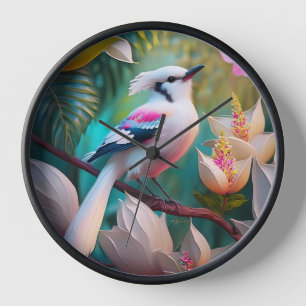 White Crested Blush Chested Fantasy Bird Clock