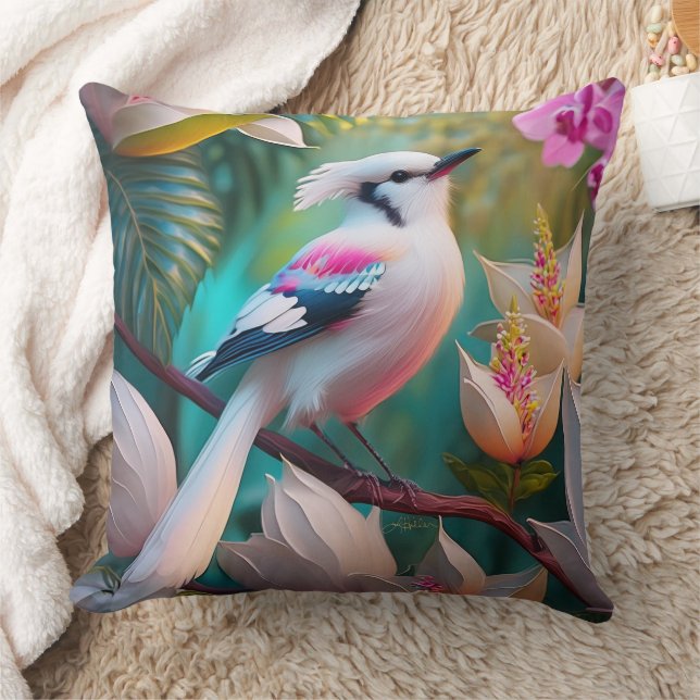White Crested Blush Chested Fantasy Bird Cushion (Blanket)