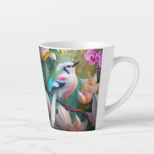 White Crested Blush Chested Fantasy Bird Latte Mug
