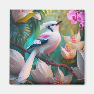 White Crested Blush Chested Fantasy Bird Magnet
