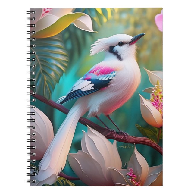 White Crested Blush Chested Fantasy Bird Notebook (Front)