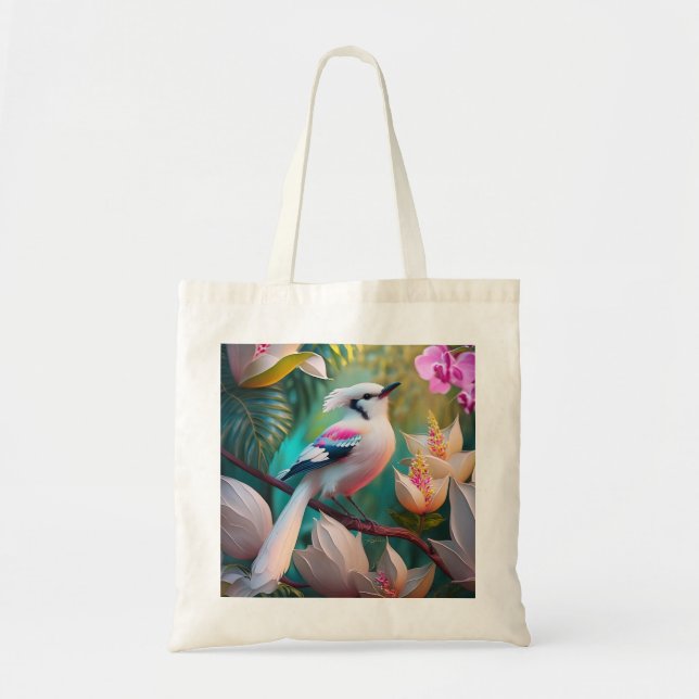 White Crested Blush Chested Fantasy Bird Tote Bag (Front)