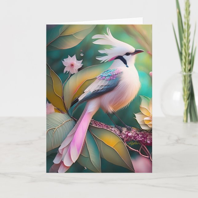 White Crested Blush Tail Jay Fantasy Bird Card (Front)