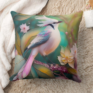 White Crested Blush Tail Jay Fantasy Bird Cushion