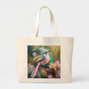 White Crested Blush Tail Jay Fantasy Bird Large Tote Bag