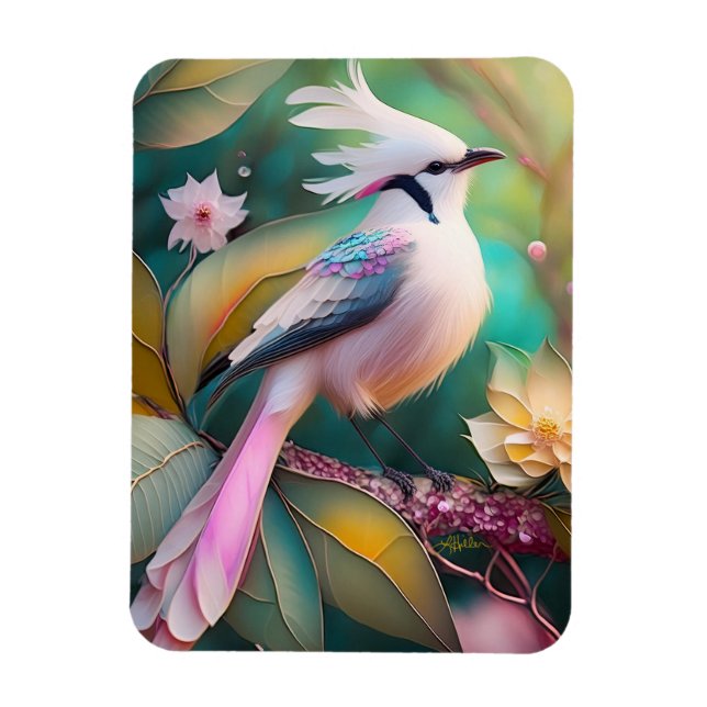 White Crested Blush Tail Jay Fantasy Bird Magnet (Vertical)