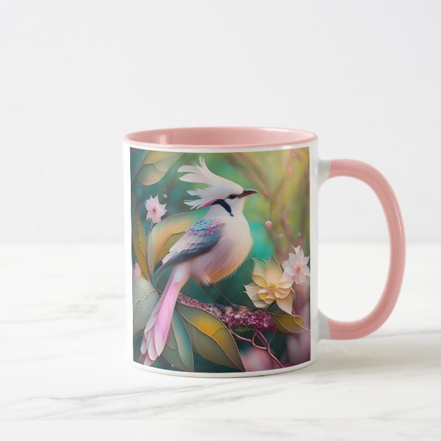 White Crested Blush Tail Jay Fantasy Bird Mug (Right)