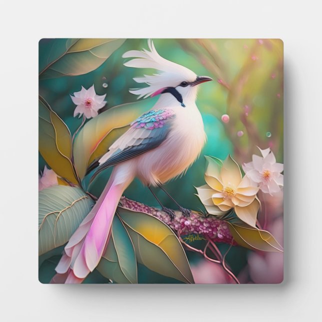 White Crested Blush Tail Jay Fantasy Bird Plaque (Front)