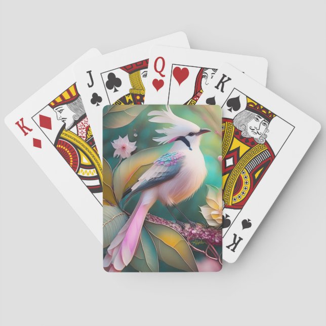 White Crested Blush Tail Jay Fantasy Bird Playing Cards (Back)
