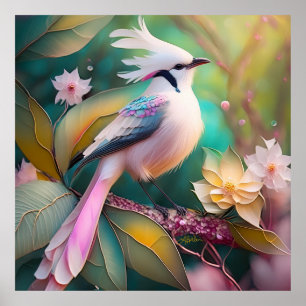 White Crested Blush Tail Jay Fantasy Bird Poster