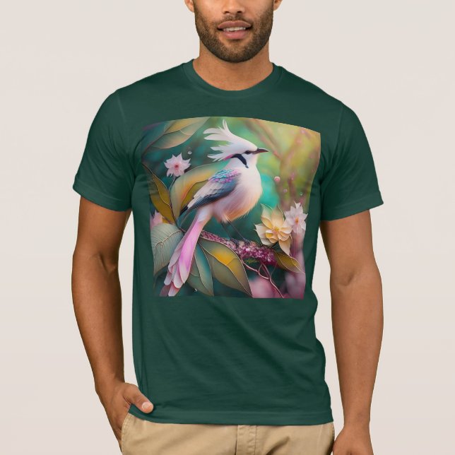 White Crested Blush Tail Jay Fantasy Bird T-Shirt (Front)