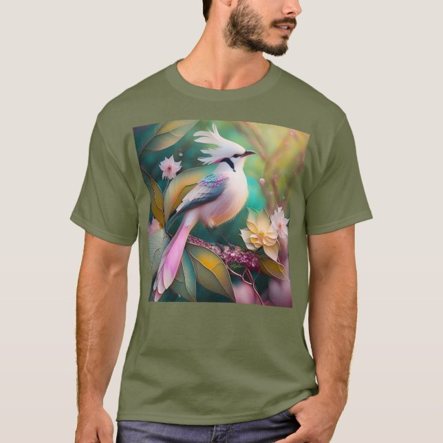 White Crested Blush Tail Jay Fantasy Bird T-Shirt (Front)