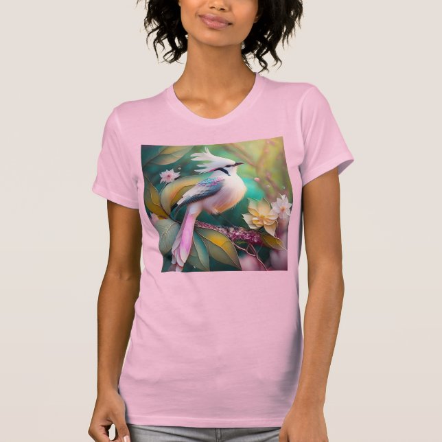 White Crested Blush Tail Jay Fantasy Bird T-Shirt (Front)