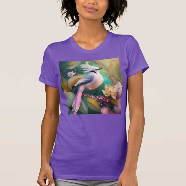 White Crested Blush Tail Jay Fantasy Bird T-Shirt (Front)