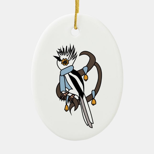 White-crested helmetshrike ceramic tree decoration (Front)