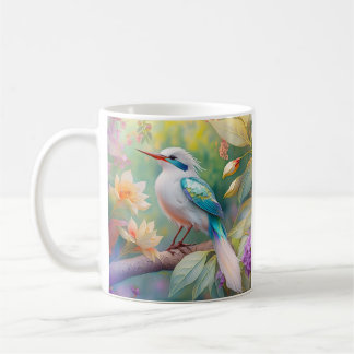 White Crested Iridescent Teal Wing Fantasy Bird Coffee Mug