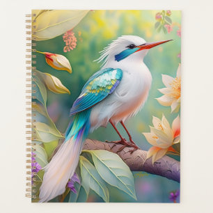 White Crested Iridescent Teal Wing Fantasy Bird Planner
