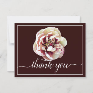 White & Crimson Peony Wine Background Thank You Postcard