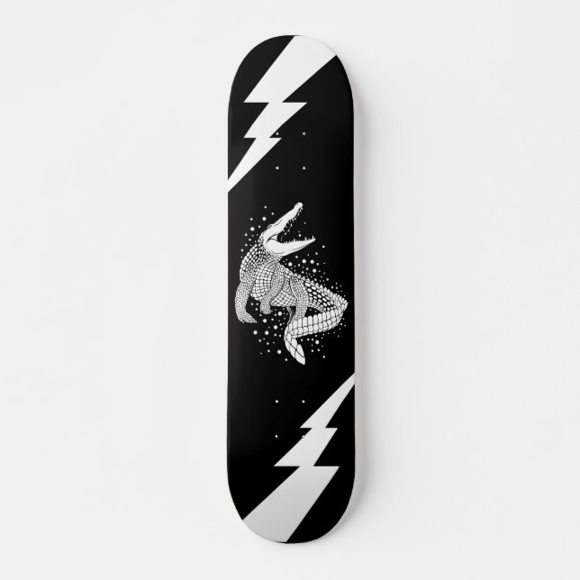 White Crocodile Silhouette & Lightnings Skateboard (Front)