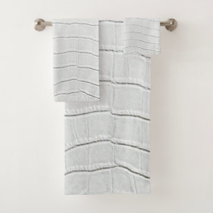White Crocodile Skin Print Bath Towel Set