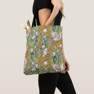 White Crocuses Garden Flower Botanic Floral Khakis Tote Bag