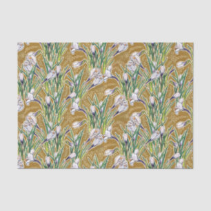 White Crocuses Garden Flowers Botanic Floral Olive Tissue Paper