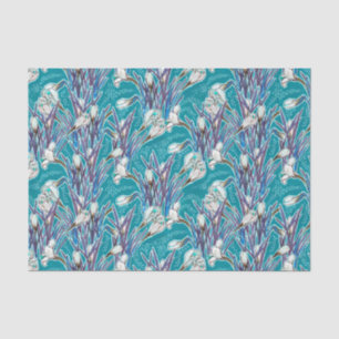 White Crocuses Garden Flowers Botanic Floral Teal Tissue Paper