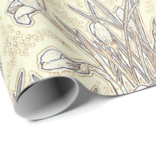 White Crocuses Garden Flowers Floral Pattern Cream Wrapping Paper