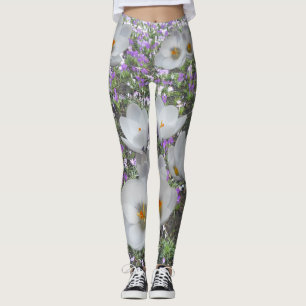 White Crocuses Spring Flowers Leggings