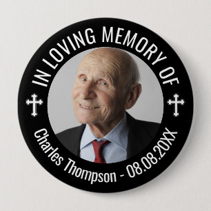 White Cross Black In Loving Memory Photo 10 Cm Round Badge
