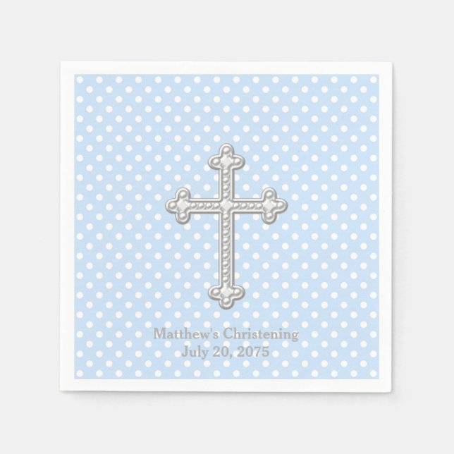 White Cross Blue Christening Napkin (Front)