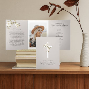 White Cross Celebration of Life Program Tri-Fold Invitation