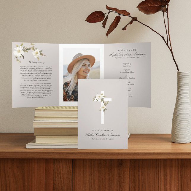 White Cross Celebration of Life Program Tri-Fold Invitation (Creator Uploaded)