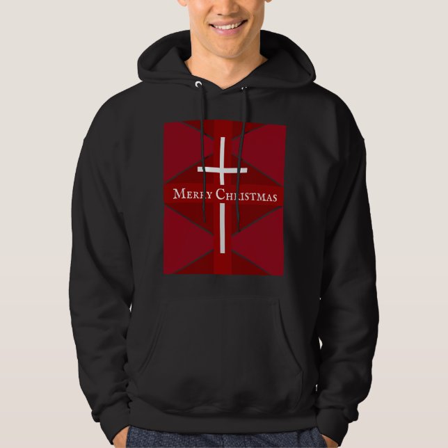White Cross Christmas Red Design Christian Hoodie (Front)