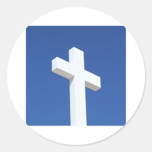 White Cross Classic Round Sticker