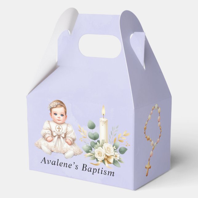 White Cross Cupcake with Girl Baptism  Favour Box (Back)