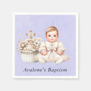 White Cross Cupcake with Girl Baptism Napkin