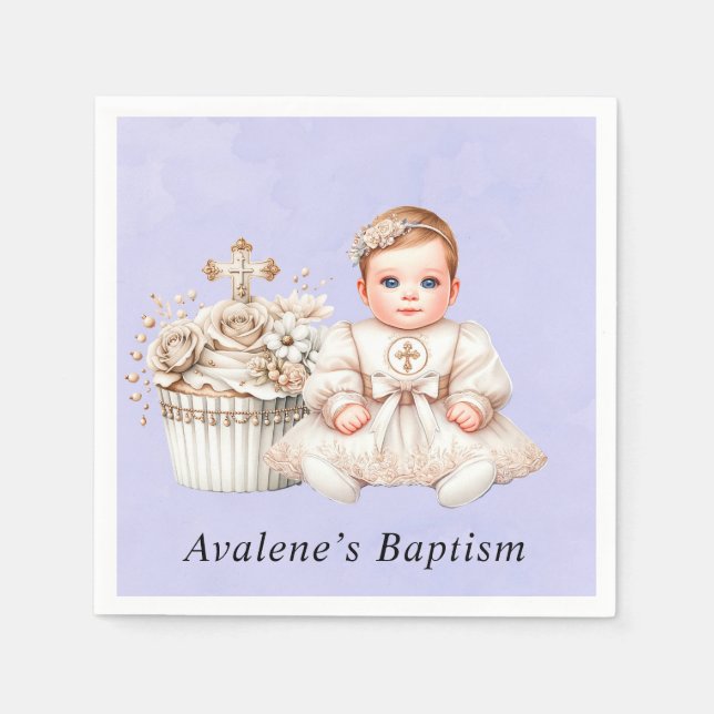 White Cross Cupcake with Girl Baptism  Napkin (Front)