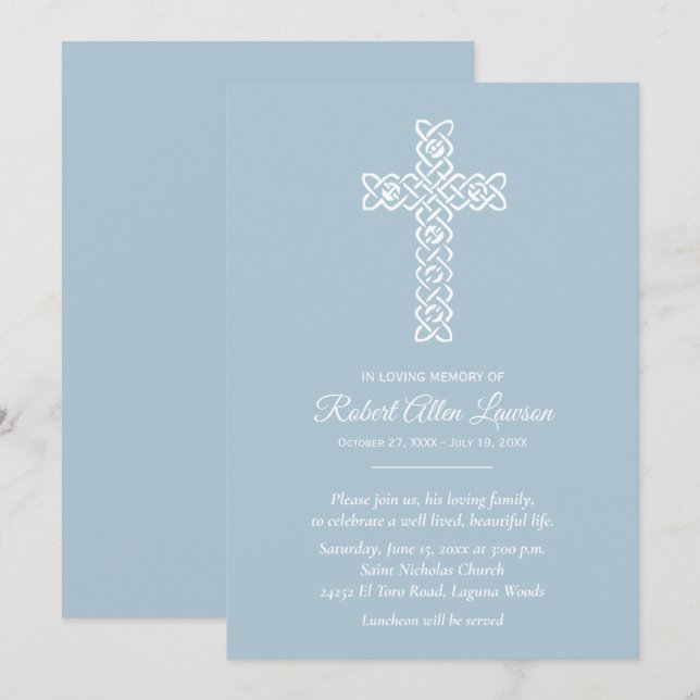 White Cross Funeral Memorial Celebration Blue (Front/Back)