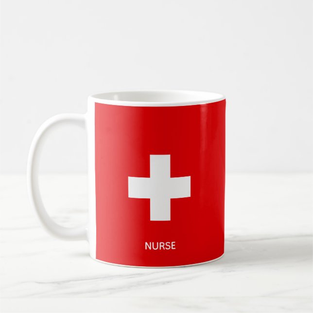 White Cross, Golden Caduceus & Nurse Text on Red Coffee Mug (Left)