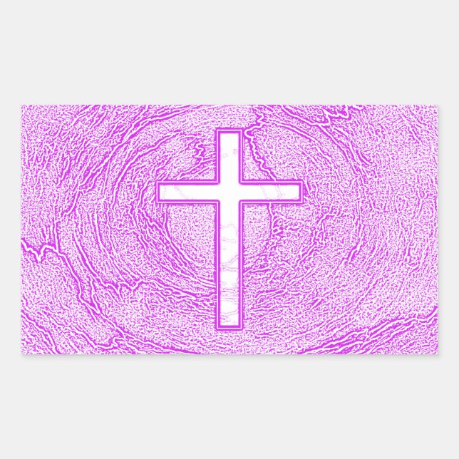 WHITE CROSS HIGHLIGHTED IN PINK RECTANGULAR STICKER (Front)
