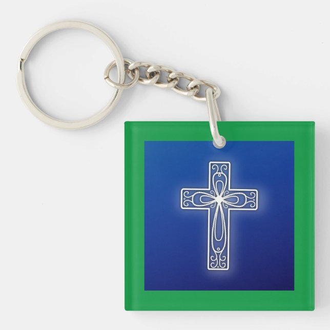 White Cross Key Ring (Front)