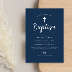 white cross modern baptism invitation
