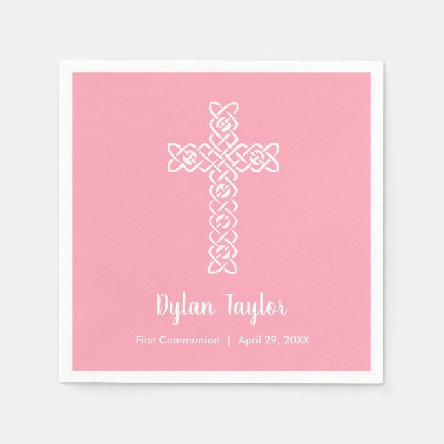 White Cross on Pink Religious Napkin (Front)