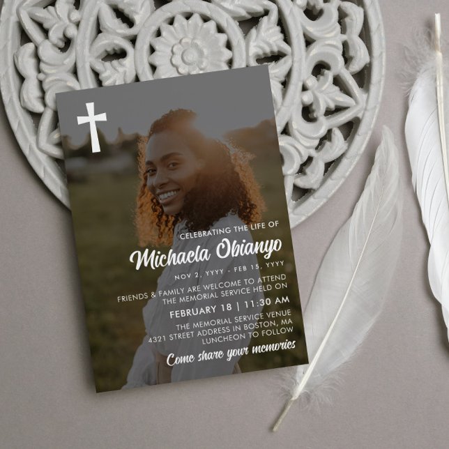 White Cross Photo Celebrating the Life Invitation (Creator Uploaded)