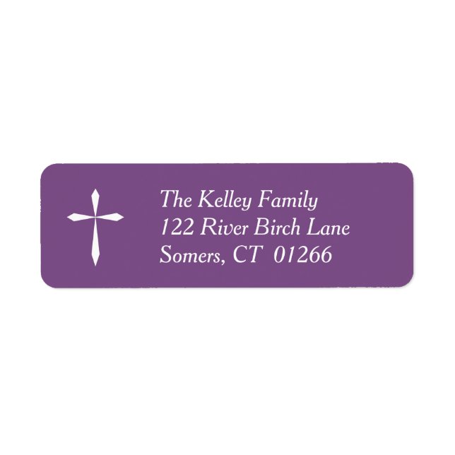 White Cross Religious Address Label, Purple (Front)