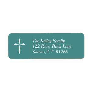 White Cross Religious Address Label, Teal