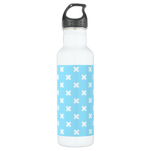 White cross stitches on baby blue 710 ml water bottle