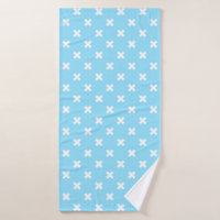 White cross stitches on baby blue