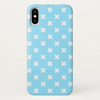 White cross stitches on baby blue iPhone x case